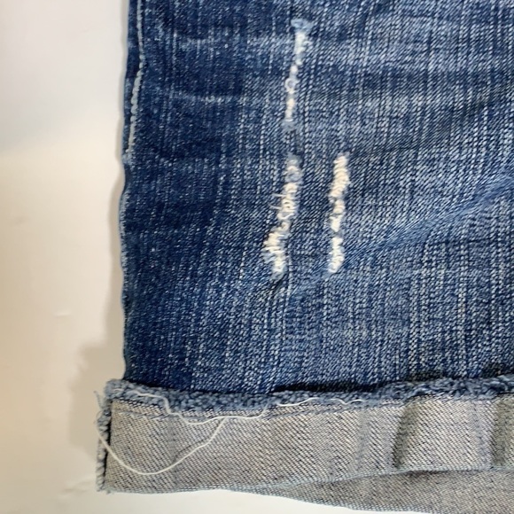 T5 Stretch Blue Denim Distressed Cut Off Shorts Cuffed Hem Sz 7 Juniors - Picture 7 of 9